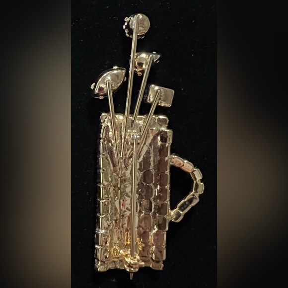 Vintage Women’s GOLF BAG & GOLF CLUBS Rhinestone Brooch ~ Prong Set ~ Gold Tone - Picture 6 of 10